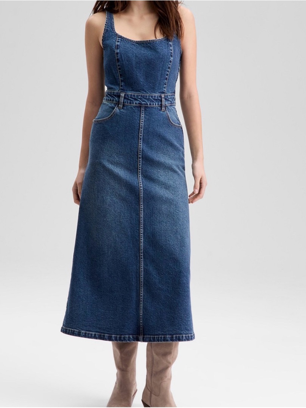 Sleeveless Denim Overall Dress - Blue